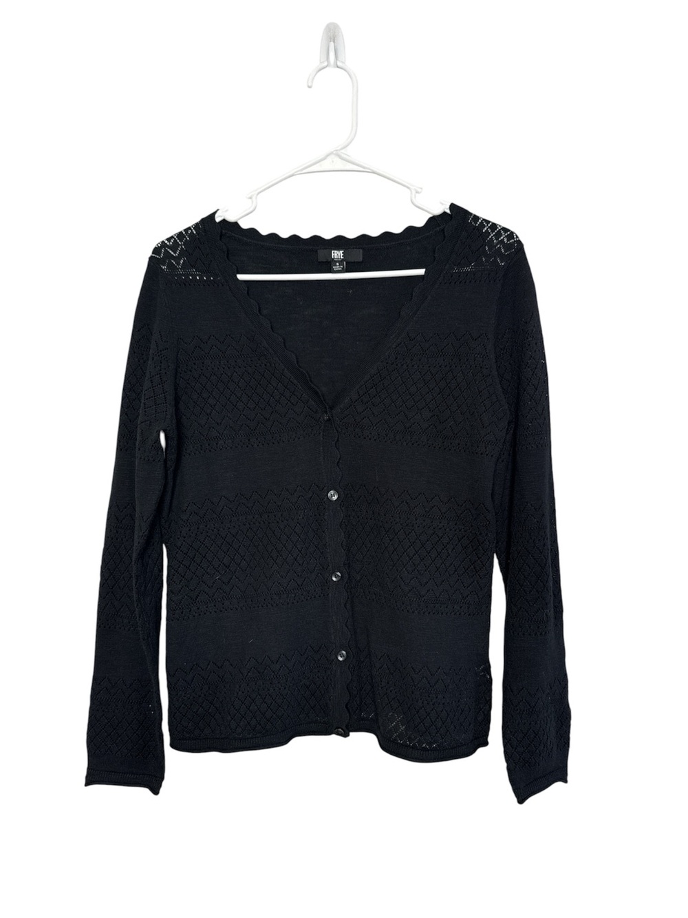 Frye Women's Pointelle Cardigan in Black Beauty Size Small